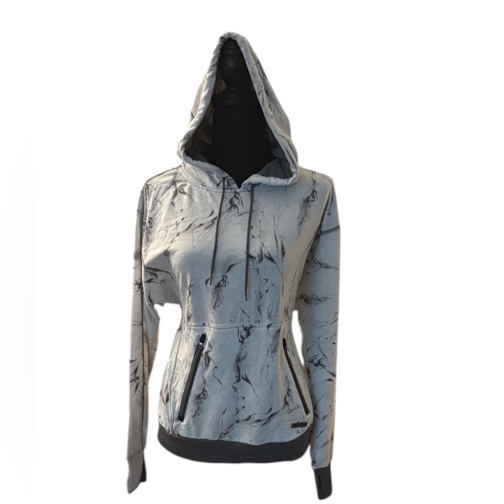 NWT Nine West Active Gray and Marble Performance Hoodie with Zipper Pockets